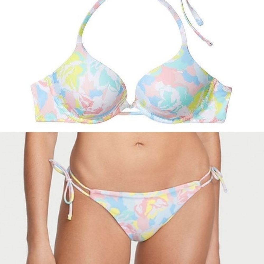 Victoria's Secret Bombshell Push-Up Bikini Top Add-2-Cups Side-Tie Bottom Camo